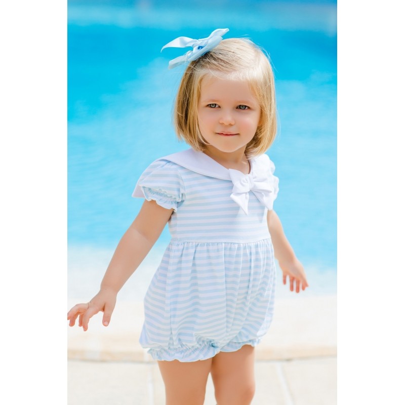 Sal & Pimenta Girls Bubble - Sailor Collar - Light Blue Stripes