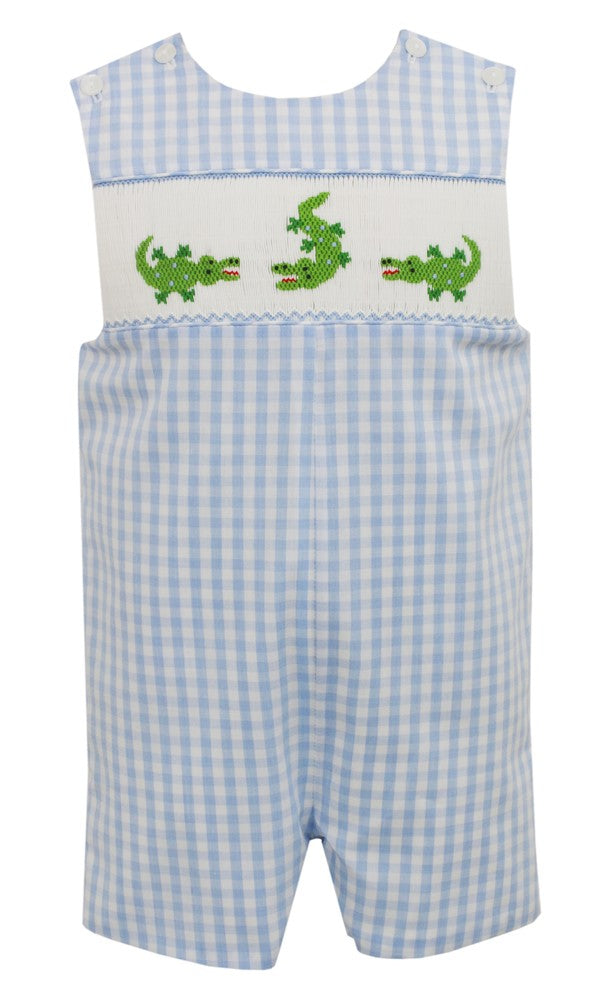 Anavini Velani Baby / Toddler Boys Light Blue Check Smocked Green Alligators Jon Jon