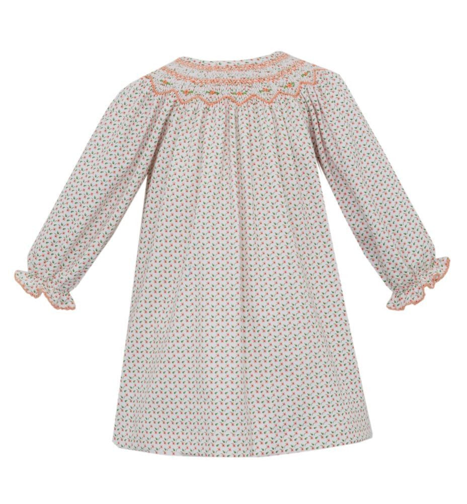 Petit Bebe Knits Girls Tiny Orange Floral Smocked Bishop Dress