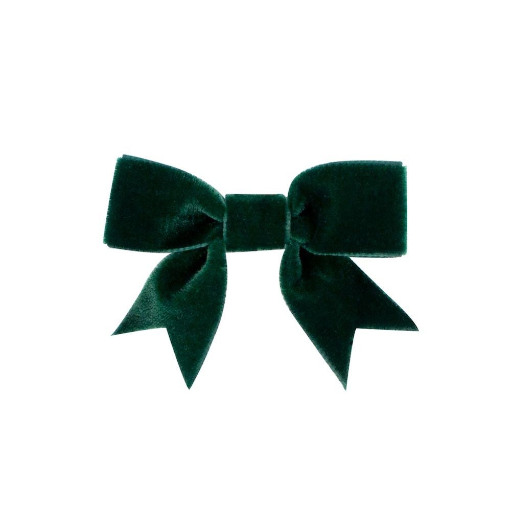 Wee Ones Girls Hair Bow - Mini Velvet Bow Tie with Fancy Tails - Forest Green by Wee Ones