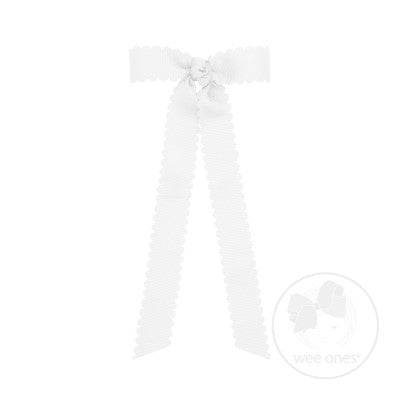 Wee Ones Girls Grosgrain Hair Bow with Streamers - Scallop Edge - White