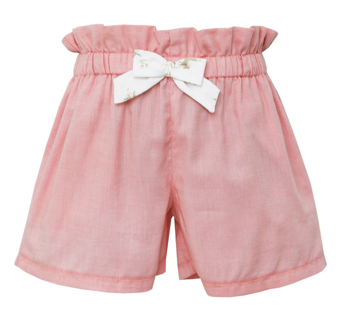 Claire & Charlie Girls Ivory Reindeer Print Ruffle Blouse with Dusty Rose Shorts by Claire & Charlie
