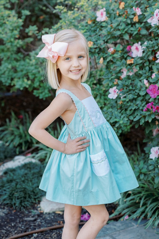 Proper Peony Girls Pocket Dress - Mariana Mint Rainbow