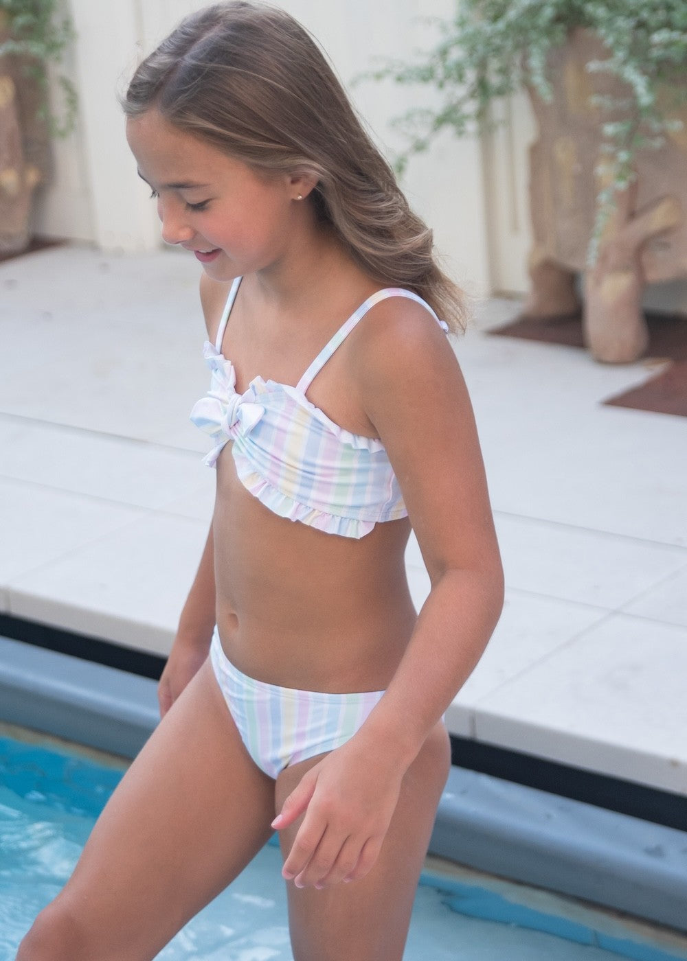 James & Lottie Be Elizabeth Girls Two Piece Bandeau Swimsuit - Pastel Stripes