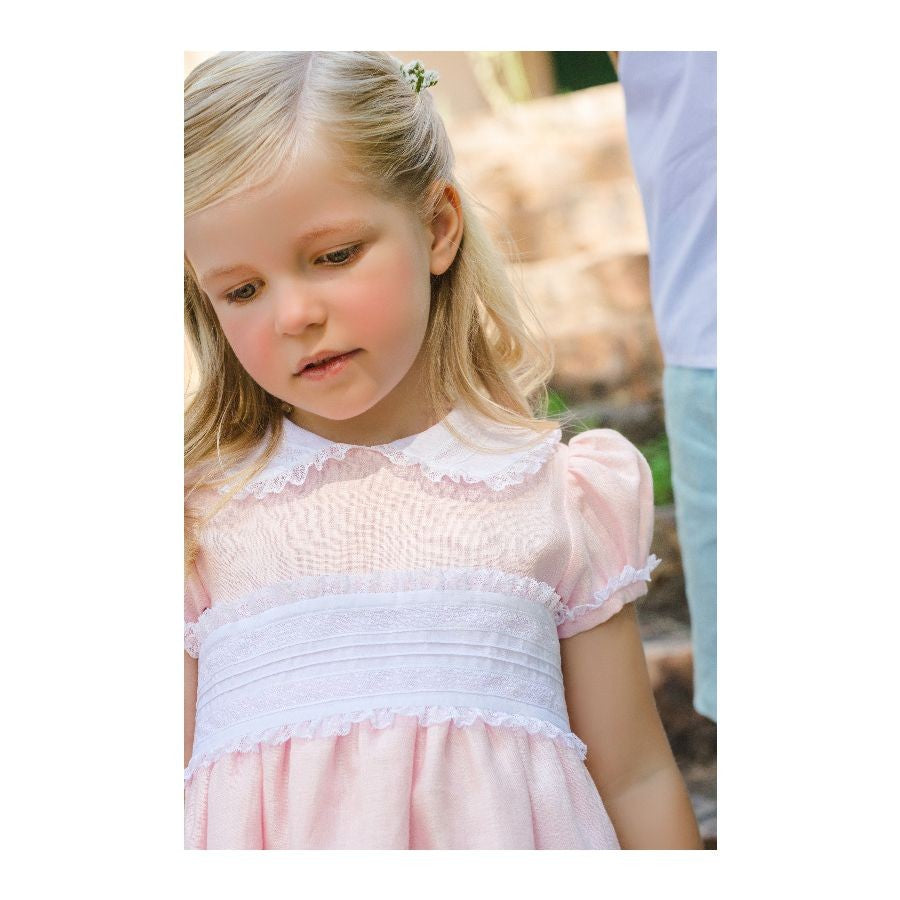 Sal & Pimenta Girls Dress with Cummerbund Sash - Light Pink Linen