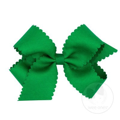 Wee Ones Girls Grosgrain Hair Bow on Clip - Scallop Edge - Green