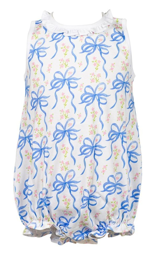 Proper Peony Pima Baby Girls Blue Blossom Bows Bubble