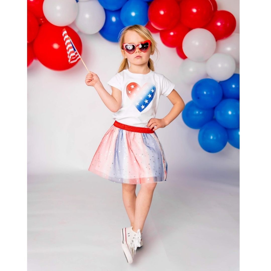 Sweet Wink Girls White Shirt - Patriotic Tie Dye Heart
