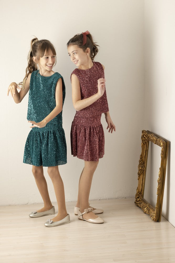 Luli & Me Gabby Girls Holiday Sparkle Twinkle Skirt Set - Green