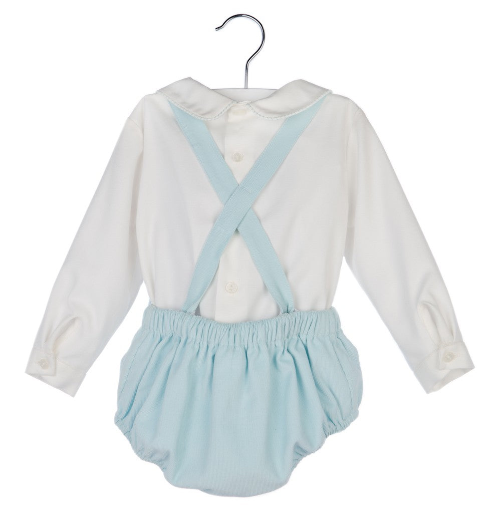 Luli & Me Baby Boys Aqua Blue Corduroy Romper with Shirt