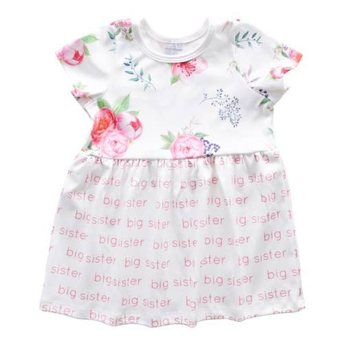 Little Girls Big Sister Dress with Leggings - Pink Peony Floral