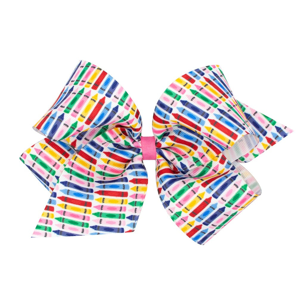 Wee Ones Girls Hair Bow - Back to School - Colorful Crayons Print