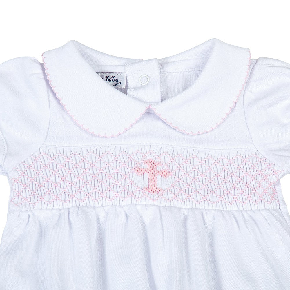 Magnolia Baby Girls Blessed Pink Smocked Cross Bubble by Magnolia Baby