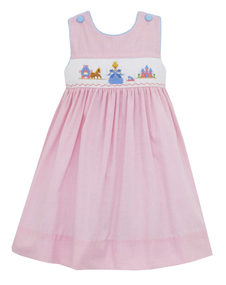 Anavini Girls Pink Check Sleeveless Dress - Smocked Princess Cinderella