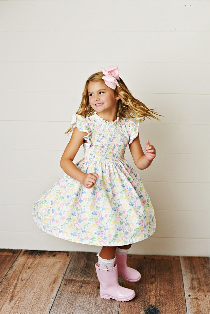 Swoon Baby Girls Pastel Bows Print Smocked Dress