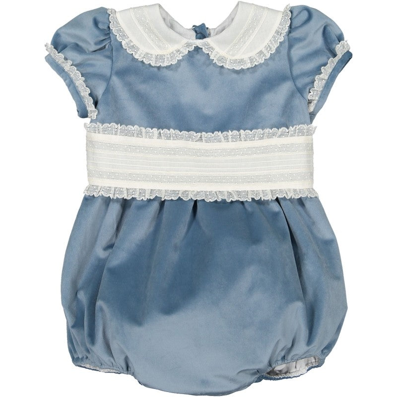 Sal & Pimenta Girls Dressy Bubble - Velvet with Cummerbund - Dusty Blue