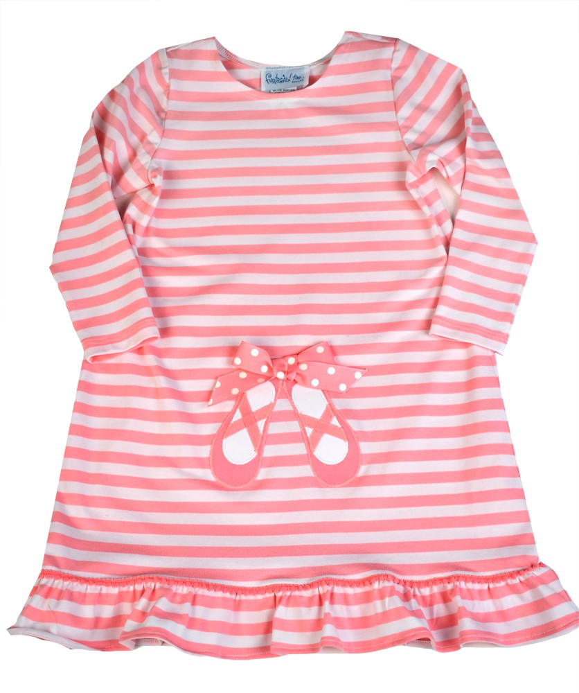 Funtasia Too Girls Pink Stripe Knit Dress - Applique Ballet Slippers by Funtasia