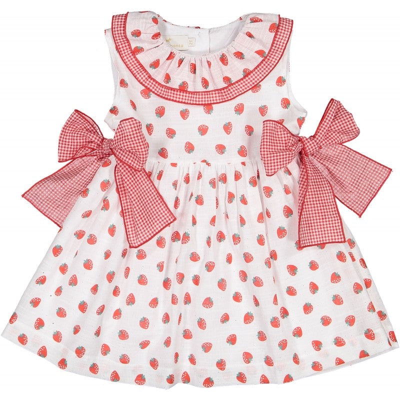 Sal & Pimenta Girls Dress - Strawberry Patch with Side Bows - Red