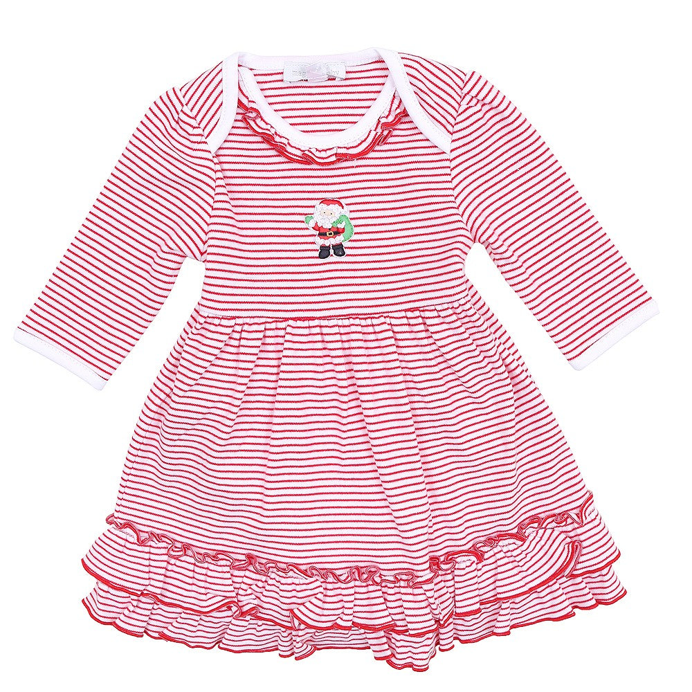 Magnolia Baby Girls Santa's Helper Embroidered Dress - Red Stripes