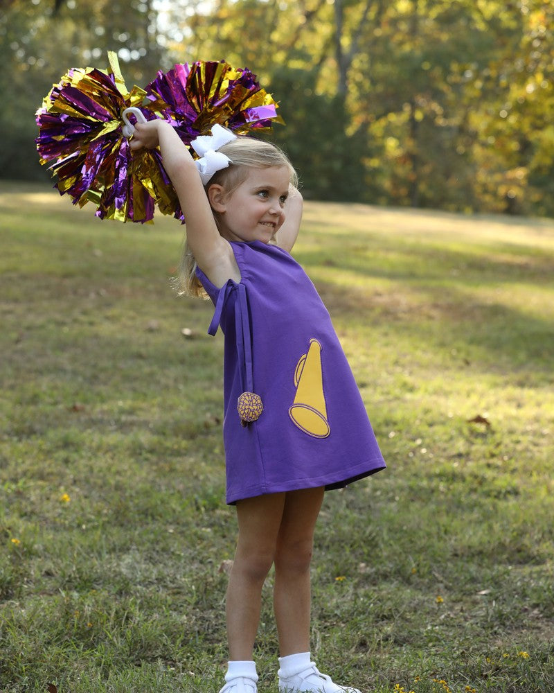 Yellow Lamb Girls Game Day Jumper Cheer Dress - Purple & Gold