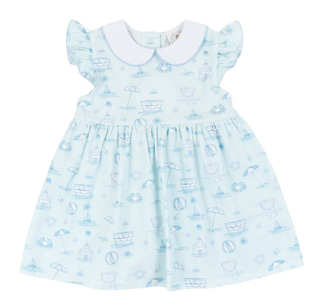 Cypress Row Girls Blue Dress - Seacrest Blue Beach Toile