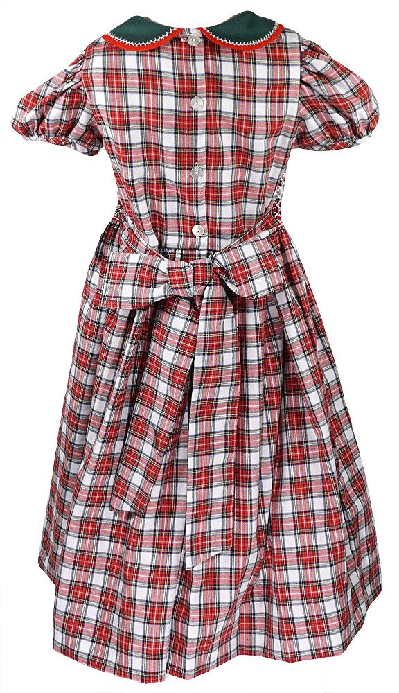 Anavini Couture Girls Red & Ivory Holiday Plaid Dress with Collar - Fully Smocked Bodice by Anavini