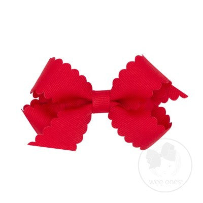 Wee Ones Girls Grosgrain Hair Bow on Clip - Scallop Edge - Red