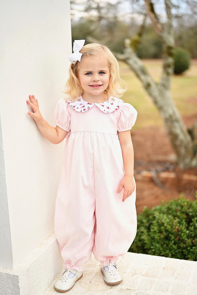 James & Lottie Baby Girls Romper - Cece - Pink with Floral Collar