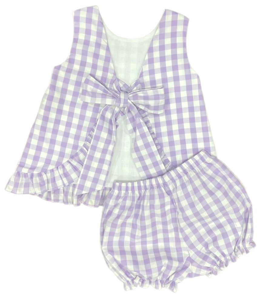 James & Lottie Girls Mae Swing Top & Bloomers Set - Lavender Check