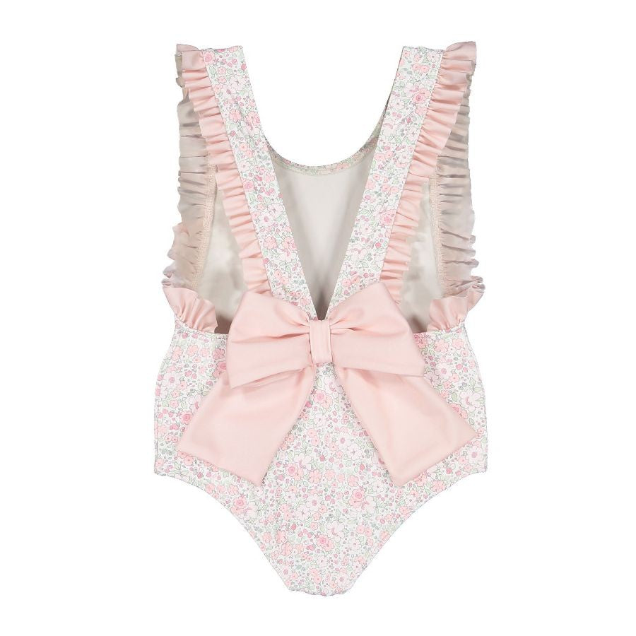 Sal & Pimenta Girls Ruffle Swimsuit with Bow on Back - Pink Ditsy Floral by Sal & Pimenta