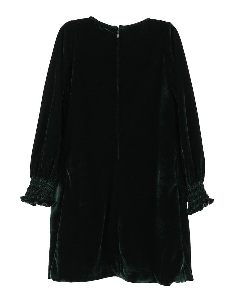 Luli & Me Gabby Girls Smocked Velvet Holiday Dress - Emerald Green