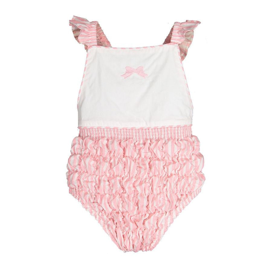 Sal & Pimenta Girls Swimsuit - Pink Ravello - Frilled with Embroidery Bow