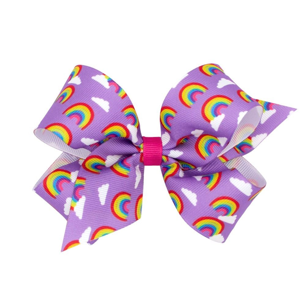 Wee Ones Girls Novelty Hair Bow - Rainbow Print - Lavender Purple