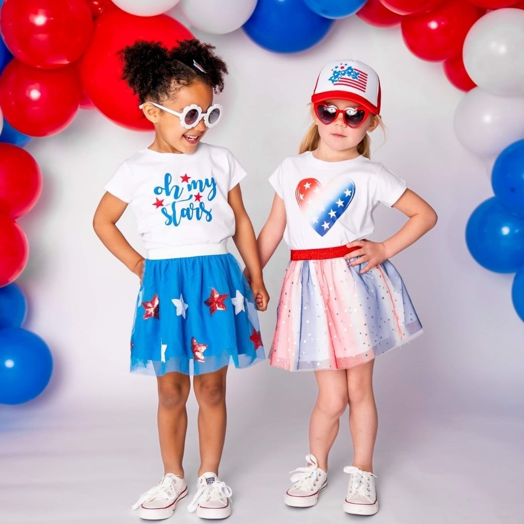 Sweet Wink Girls White Shirt - Patriotic Tie Dye Heart