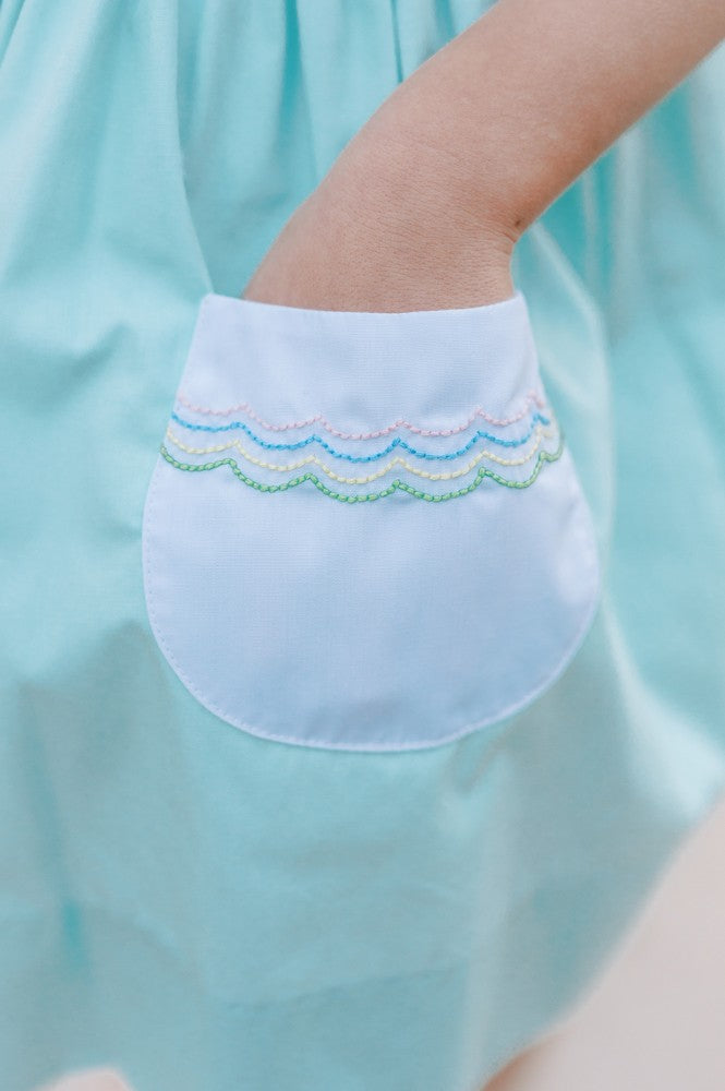 Proper Peony Girls Pocket Dress - Mariana Mint Rainbow