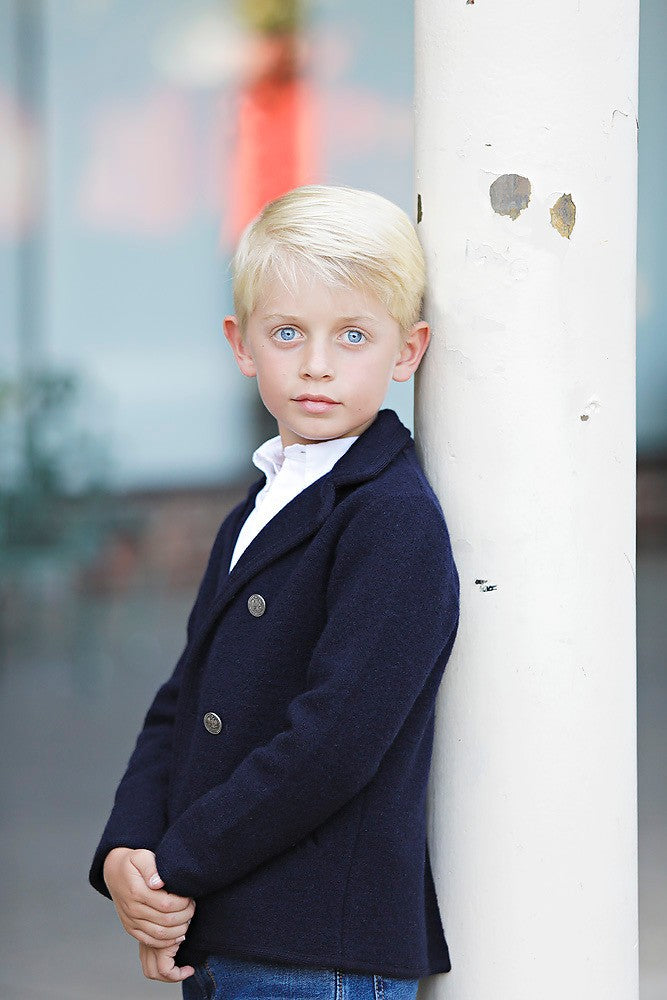 Marae Boys Dress Coat - Double Breasted Pea Coat - Marino Navy Blue