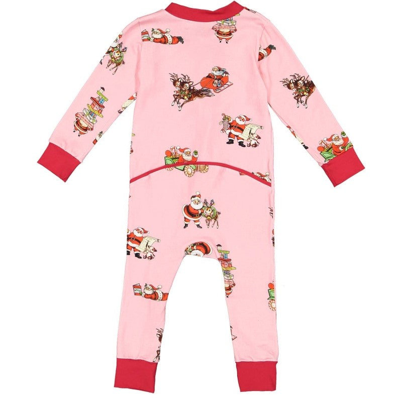 Sal & Pimenta Girls Pajamas - One Piece - Busy Santa Pink