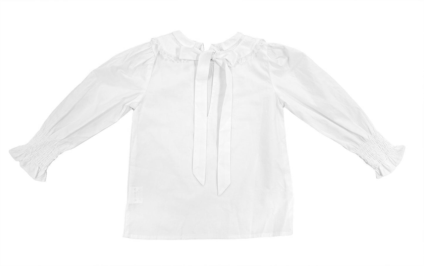 LuLu BeBe Girls White Joy Lace Peter Pan Collar Tie Back Blouse - Long Sleeves