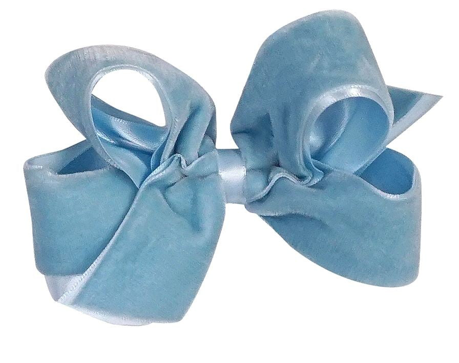 Wee Ones Girls Satin / Velvet Overlay Bow - Dusty Blue