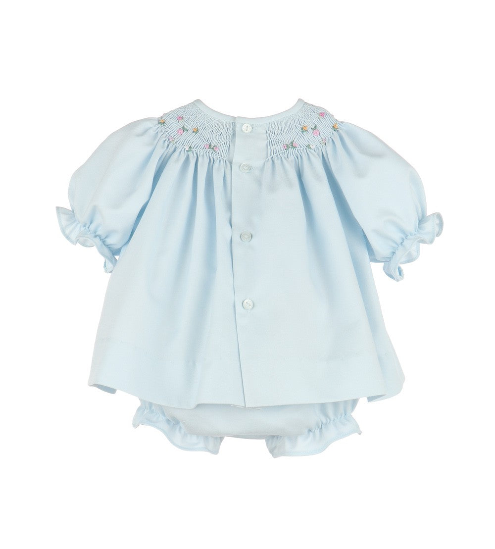 Luli & Me Baby Girls Floral Wreath Smocked Bishop Dress - Blue