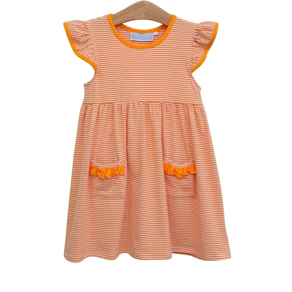 Trotter Street Kids Girls Lucy Game Day Dress - Orange Stripes - Clemson Tigers