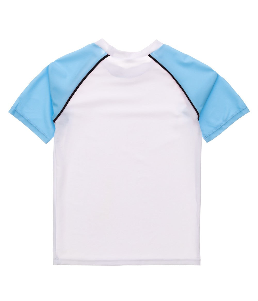 Snapper Rock Boys White / Blue Rash Guard Shirt - Short Sleeves