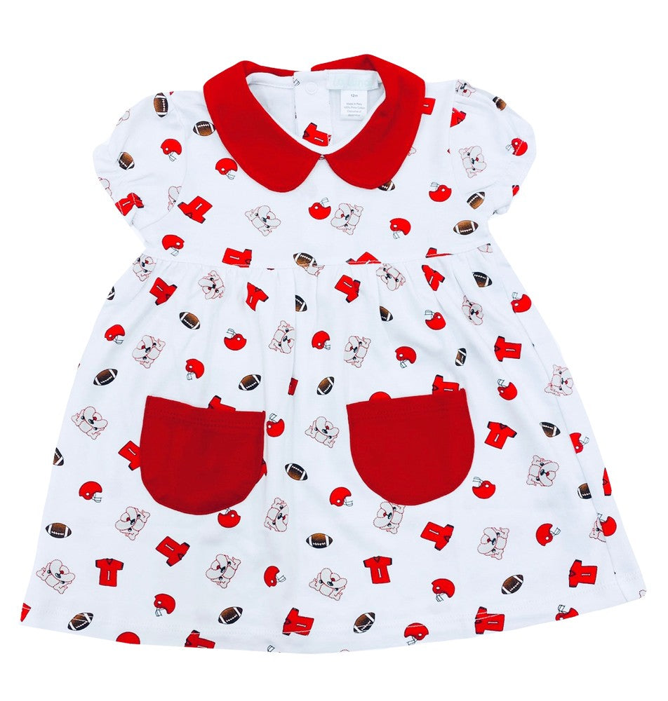 La Luna Girls Susie Dress with Collar & Pockets - Red UGA Georgia Bulldogs by La Luna