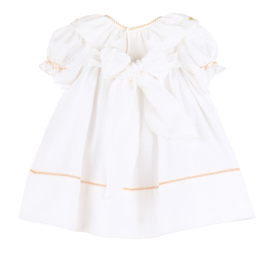 Sophie & Lucas Girls Pumpkin Embroidery Ruffle Dress - White with Orange
