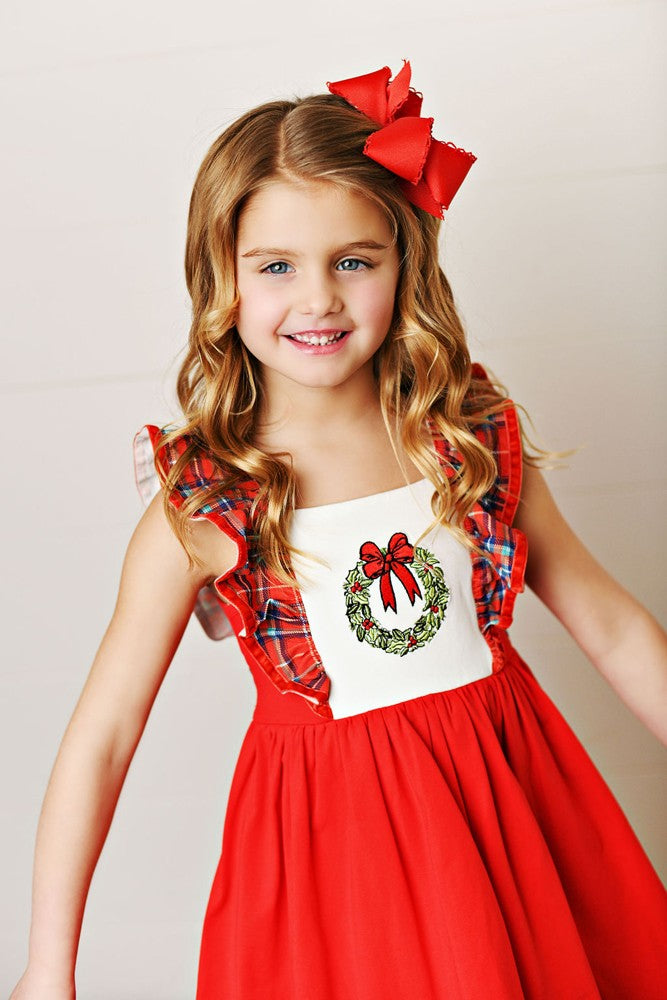 Swoon Baby Girls Red Pinafore Christmas Wreath Dress