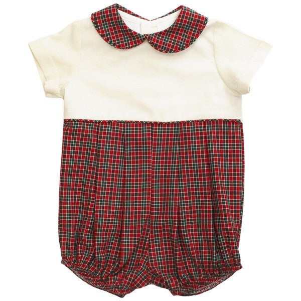 Bailey Boys Baby Bubble - Red Noel Holiday Plaid with Collar