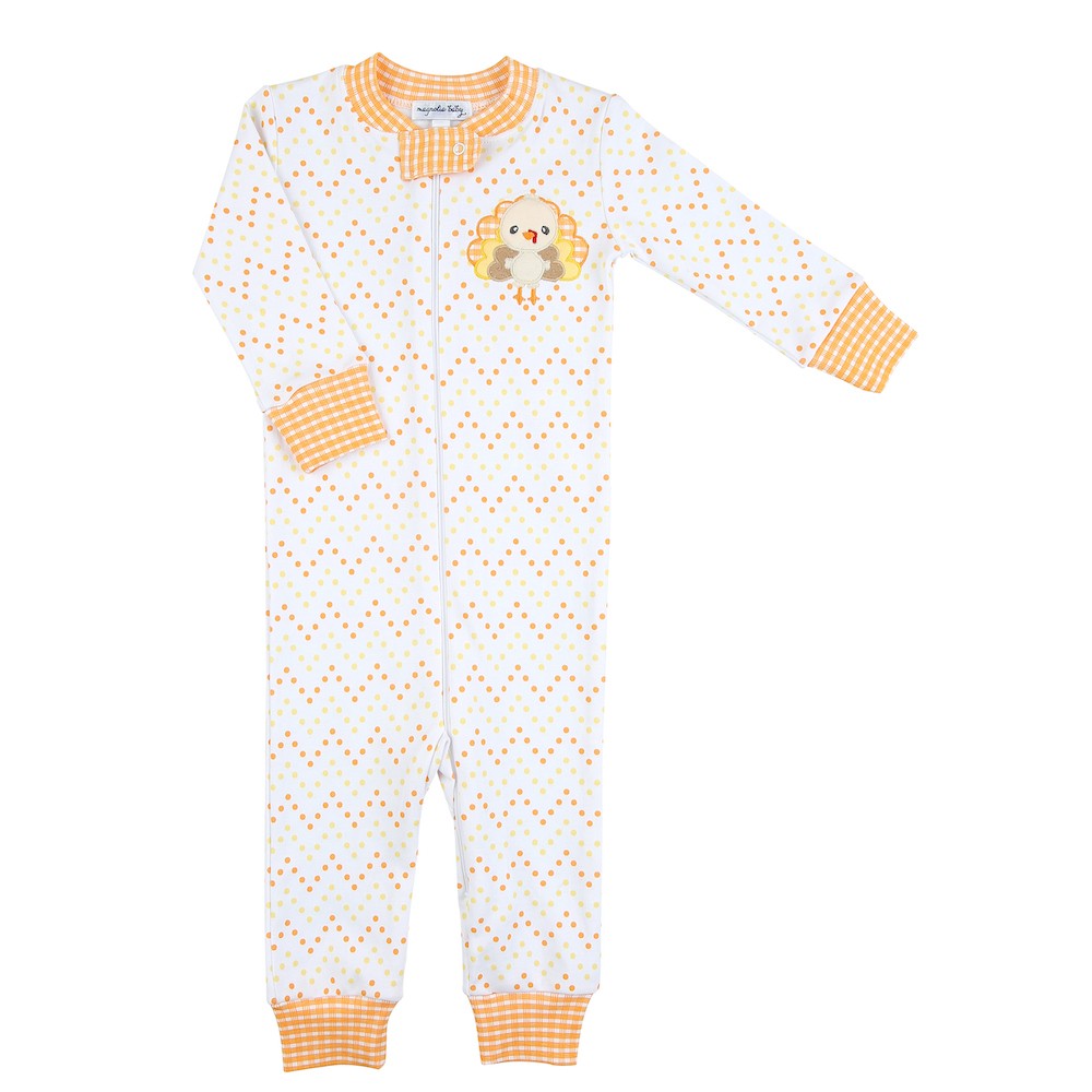 Magnolia Baby Orange Little Gobbler Turkey Applique Zipped Pajamas