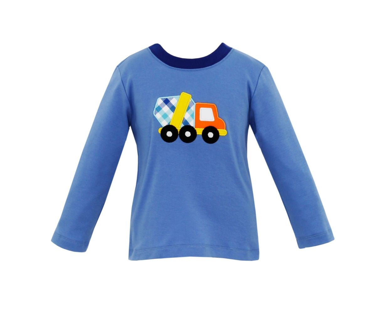 Claire & Charlie Boys Periwinkle Blue Shirt - Applique Cement Mixer Truck