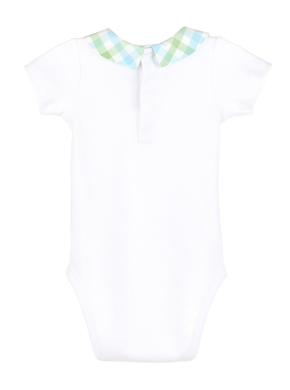 Sophie & Lucas Boys White Onesie with Blue & Green Check Collar