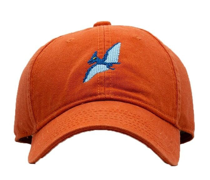 Harding Lane Kids Needlepoint Baseball Hat - Pterodactyl Dinosaur on Persimmon Orange